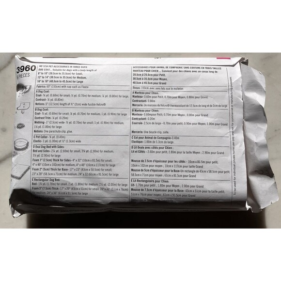 Simplicity No Sew Pattern‎ 3960 Dog Bed Coat Collar Jacket Pet Accessories Cat - Picture 2 of 4